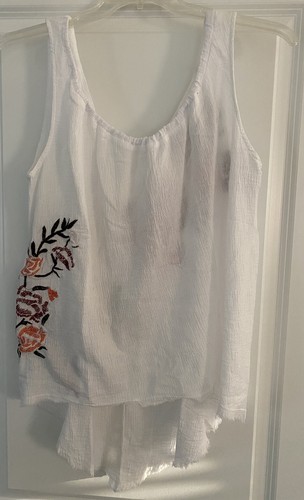 XCVI Wearables Embroidered Boho Linen White & Cotton Blend Top, NWT