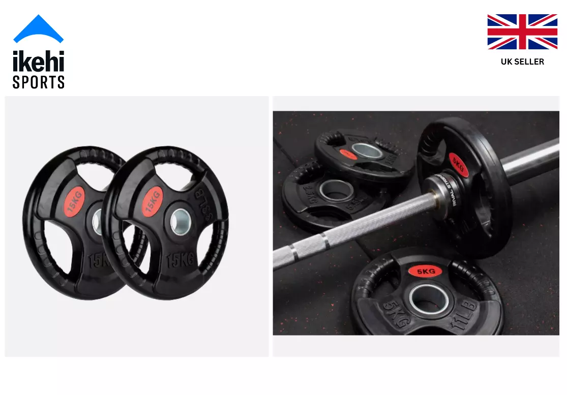 Weight Plates Tri Grip Rubber Set Olympic Barbell Cast Iron Home