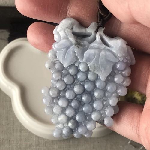 60mm Lavender Blue Jadeite Jade Carved Grape Pendant - Picture 5 of 10