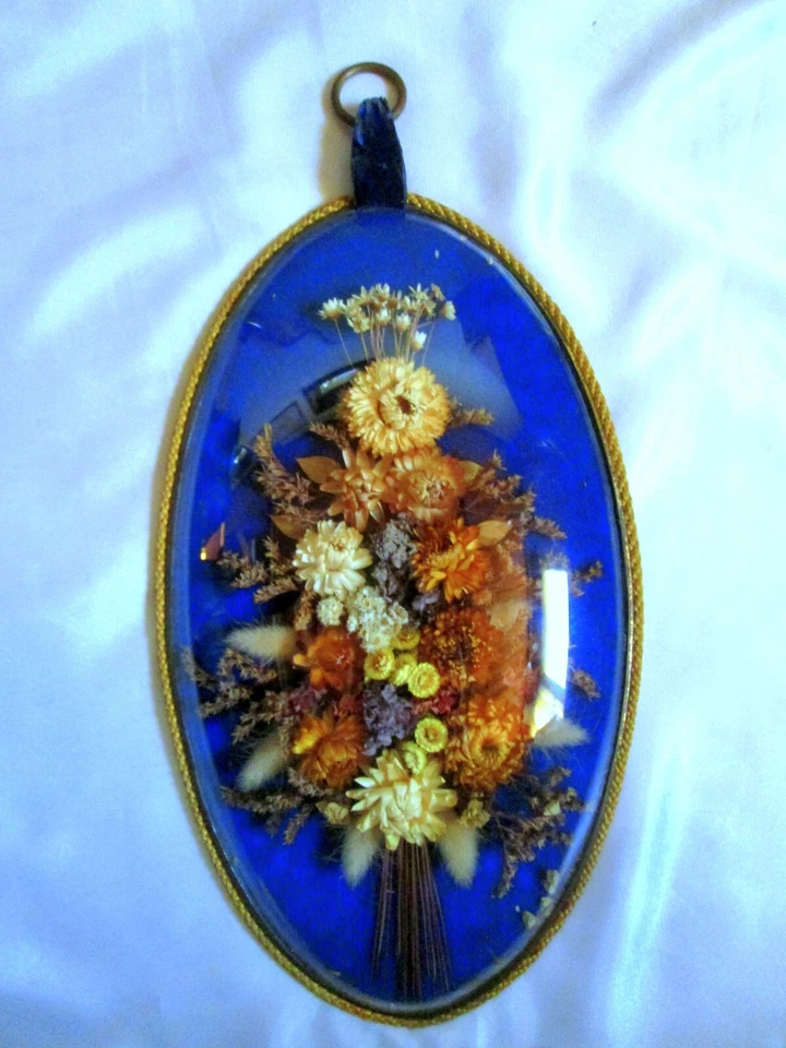 CADRE VERRE BOMBE Napoléon III Fleurs Sechées Souvenir Mariage Frame Rahmen XIXe - Photo 2/4