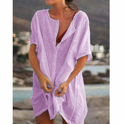 Damen T-Shirt Freizeit Übergröße Longbluse Strandkleid Kurzarm Sommer Tunika Top