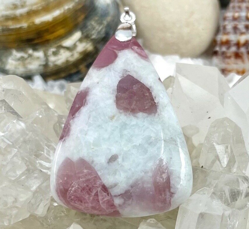Pendentif protection quartz tourmaline contre le stress en argent massif 925