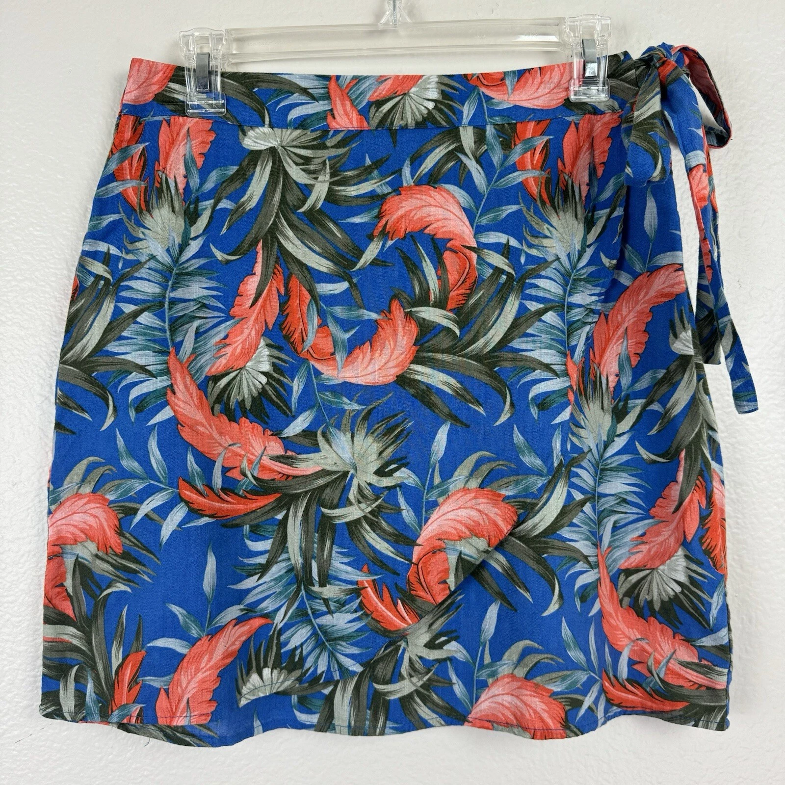 Cotton On Tropical Palm Print Wrap Skirt Mini Blue Green Orange Large