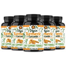 Vegan Turmeric Curcumin w/ Black Pepper, Joint Support 6-Pack Angry Supplements