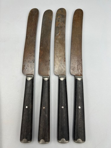 Antique Civil War Era Silverware 8 pc Set 4 Knife 4 Fork Primitive Wood Handles - Picture 12 of 23