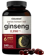 Korean Red Panax Ginseng Root Extract 2250mg Max Strength Ginsenosides 240 Sgels
