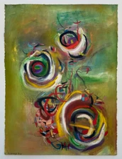 ORIGINAL MIRO STYLE ABSTRACT OIL PAINTING HEAVY ARCHES PAPER SIGNED ILLEGIBLE