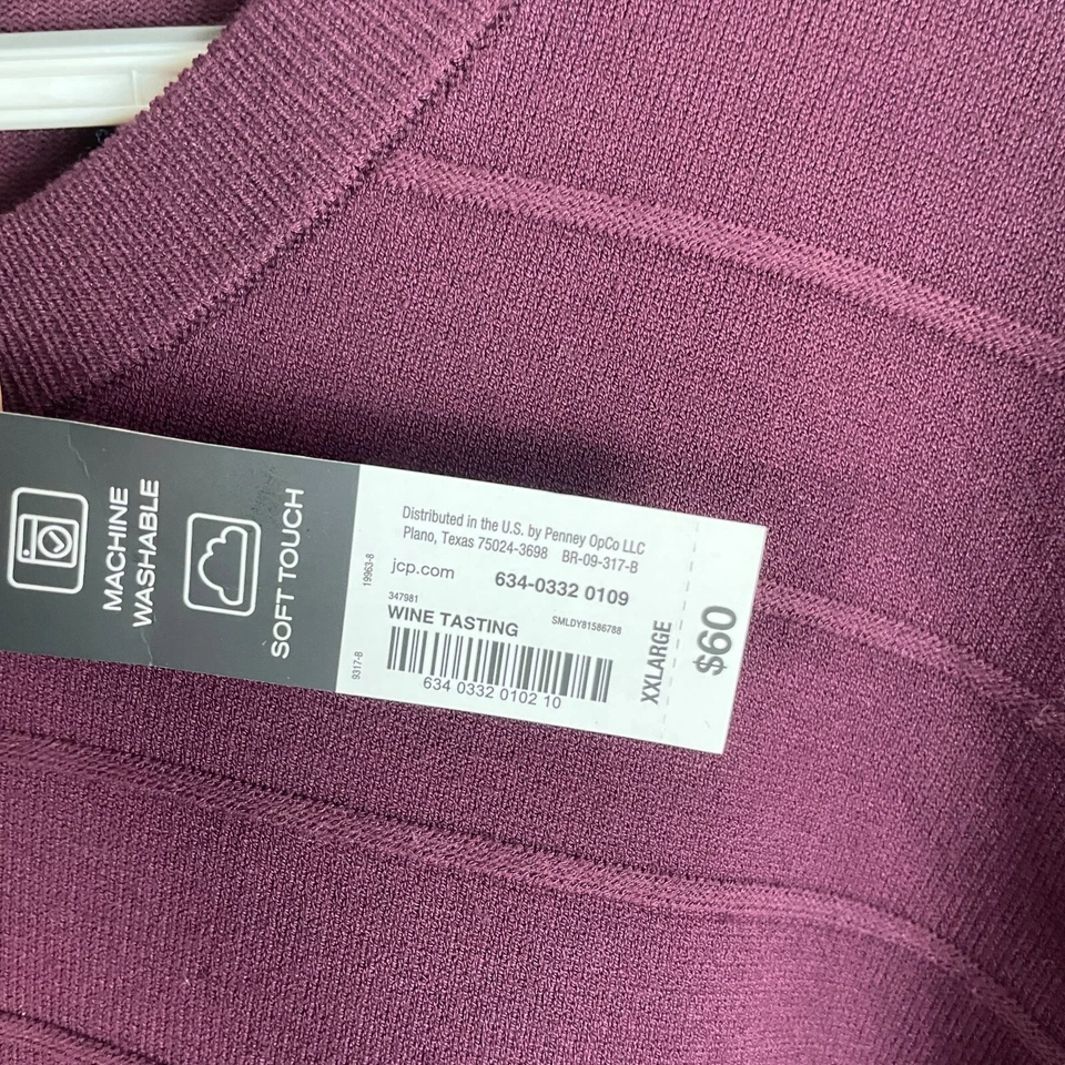 NUEVO J Ferrar Hombres Cuello Redondo Suéter 2XL Púrpura Pullover Rayón Texturizado $60 Foto 3 de 4