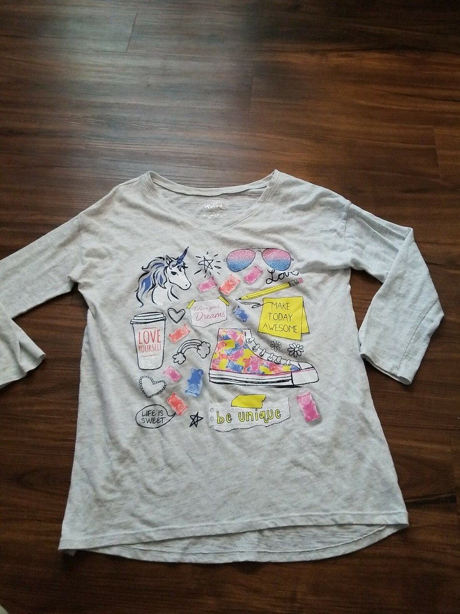 JUSTICE 3/4 SLEEVE SHIRT GIRLS YOUTH 16 GRAY LIGHT STAIN BOTTOM