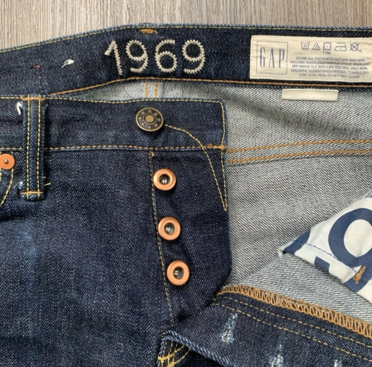 GAP 1969 Japanese Selvedge Raw Denim Jeans Men’s 28x30 Skinny Fit Button  Fly Unw