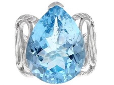Blue Topaz Rhodium Over Sterling Silver Ring 16.00ct Size 7