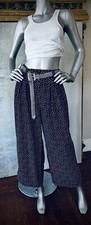Adrienne Vittadini Vintage 90  s Black Silk Stars Moons  Hearts Flare Pants 4