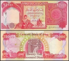 Iraq 25,000 Dinars Banknote, UNC  COA #USA SELLER Authenticity Guaranteed!!!