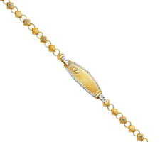 NEW 14K TWO TONE GOLD STAMPATO OVAL BABY HEART ID BRACELET