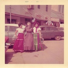 Vintage 1960 Colorful Dresses 1960s Photo Cars Automobiles Bonnet Main Street