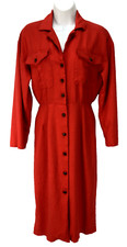 Vintage STUDIO I Dress 4 Red-Orange With Buttons Front Flap Pockets Elastic Back