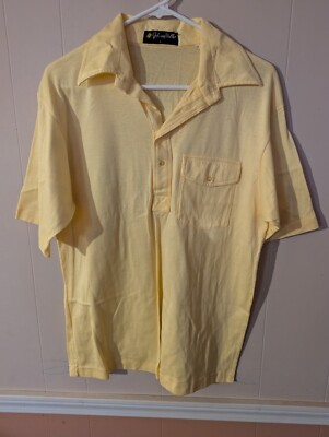 Vintage 70's Johnny Miller Polo Mens Size Large Short Sleeve Shirt Yellow