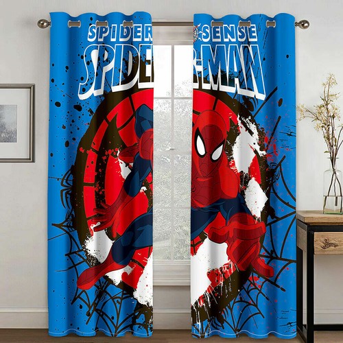 Kids Boys Marvel Spiderman Thick Blackout Window Curtain Thermal Ring Top Eyelet - Picture 58 of 61