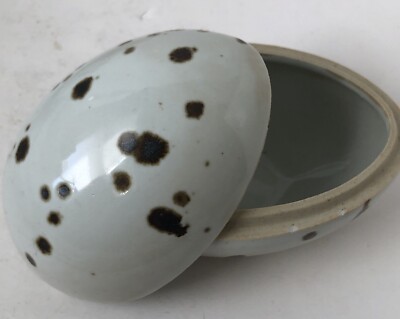 Vntg Dansk Egg Shaped Trinket Box  Speckled Stoneware Lidded Dish Denmark Medium