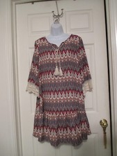 YA Los Angeles Chevron Crochet Sleeve Boho Tunic Dress Size M NWT 