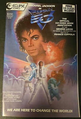 Michael Jackson as CAPTAIN EO (1987) 3D COMIC WITH GLASSES attached RARE