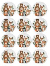 12 count Woodland Animals Edible Image rounds, Wafer paper, pre cut