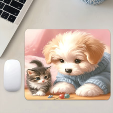 2D 1P Rubber Mouse Pad Cute Puppy and Kitten Playing Office Game Gifts 20x24x0.2