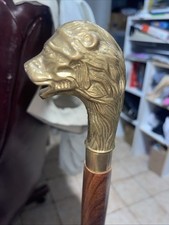 SOLID BRASS LION HEAD HANDLE VINTAGE STYLE BROWN WOODEN WALKING STICK CANE GIFT