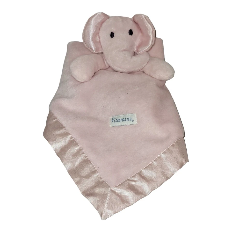 Vitamins Baby Peluche Lovey Rosa Elefante Manta de Seguridad Borde Satinado 2011 13" Foto 2 de 4