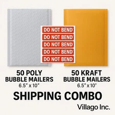 50 Poly + 50 Kraft Bubble Mailers 6.5x10 + 100 Stickers | Shipping Combo