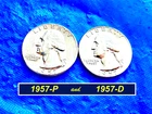 1957 YEAR-SET ➫  "1957-P & D" Silver Quarters ➫ 2 Coins ➫ "BU" Luster ➫ 257ys