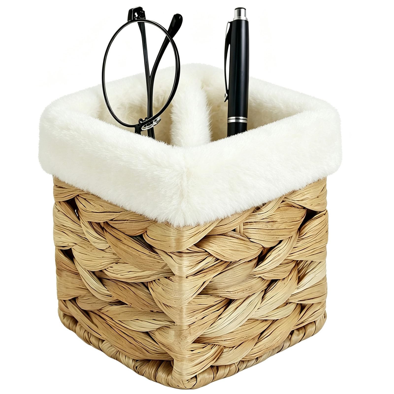 2 in 1 Water Hyacinth Plush Lined Glasses Holder Stand for One Size, Brown