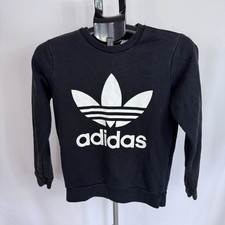 Adidas Sweatshirt Boys Medium 11-12 Youth Pullover Big Trefoil 3 Stripes Black