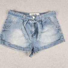 Indigo Rein Denim Shorts Womens 9 Blue Faded Cotton Stretch Tie Waist Cuffed Hem