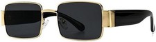 Rectangle Gold Frame Dark Black Tint Hip Hop Sun Glasses Y2K Trendy 90's Retro