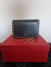 Valentino Rockstud Black Grainy Leather Crossbody Shoulder Bag