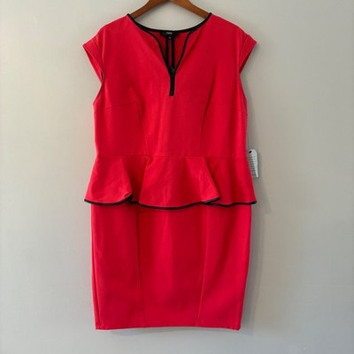 ABS by Allen Schwartz Dress Womens 1X Red Peplum Sheath Faux Leather Trim  Zip V | eBay