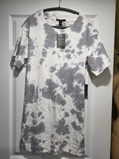 NWT-Forever 21 White & Gray Tie Dye Back Out Mini Dress Size Small