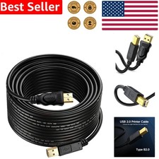 Durable USB 2.0 Printer Cable 10ft Black Male A to B High Speed Transfer