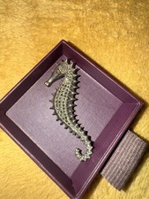 Silver And Marcasite Seahorse Brooch 925 Stamped Vintage