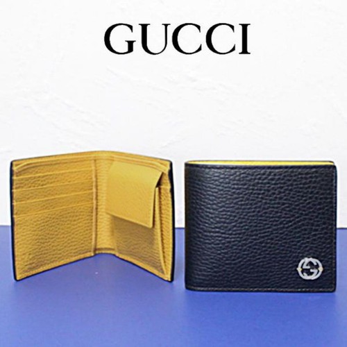 GUCCI Bi-fold Wallet Black/Yellow Leather