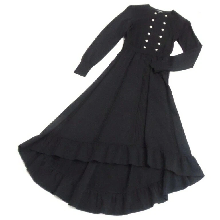 Abito lungo Chanel glitter con orlo a volant e logo bottoni nero taglia 34