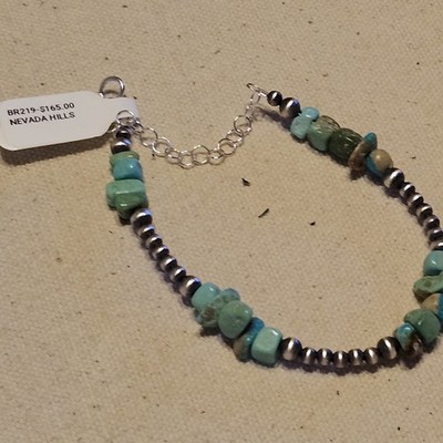 .925 Nevada hills turquoise  Navajo pearls bracelet 