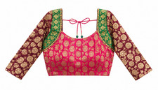 Designer ready made multi-color brocade Saree Blouse w/cups size 34 3/4 sleeves
