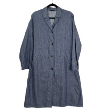 UNIQLO Long Linen Blend Dress Jacket Womens Sz S Oversized Breathable