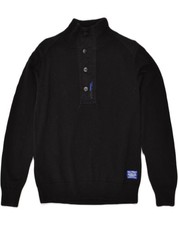 JACK  JONES Mens Button Neck Jumper Sweater Small Black Cotton IP08