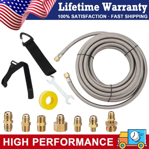 24 Feet High Pressure Braided Propane Hose Extension with Conversion Coupling