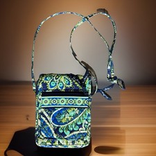 Vera Bradley Quilted Crossbody Bag Blue Green Yellow Floral Adjustable Strap Zi  