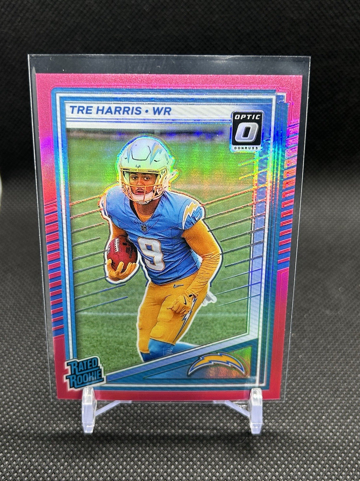 2025 Panini Donruss - Rated Rookie Tre Harris #329 Optic Preview Pink Prizm (RC)