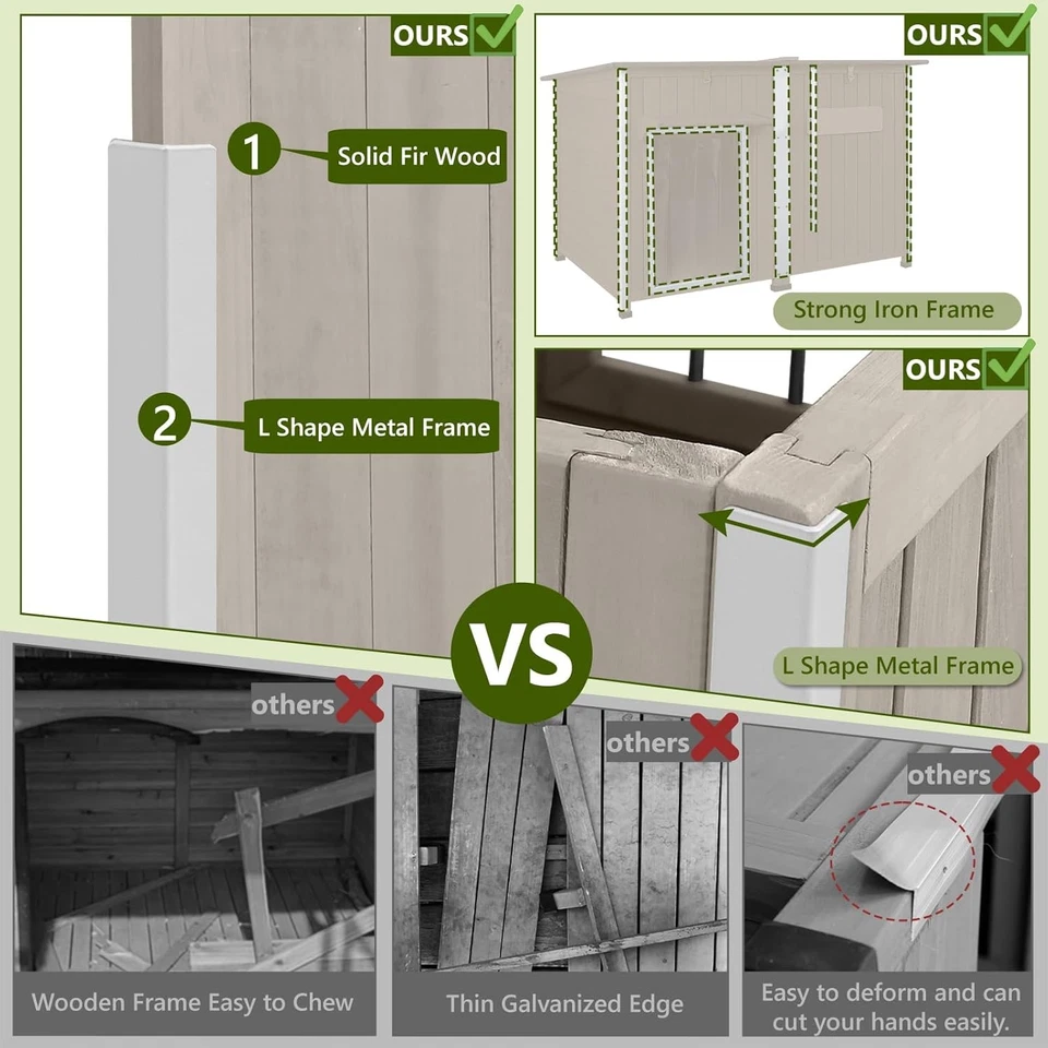 PETSCOSSET 55"L Large Dog House for Outdoor with Adjustable Vent Window, Gray - Image 3 of 4
